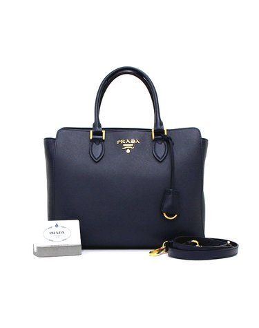 [중고명품] Prada(프라다) 1BA189 네이비 사피아노 레더 금장로고 토트백 겸 숄더백aa64635