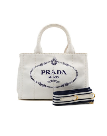 [중고명품] Prada(프라다) 1BG439 화이트 캔버스 카나파 스몰 토트백 겸 숄더백aa66750