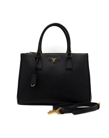 [중고명품] Prada(프라다) 1BA274 블랙 갤러리아 사피아노럭스 금장로고 더블지퍼 토트백 겸 숄더백aa66709