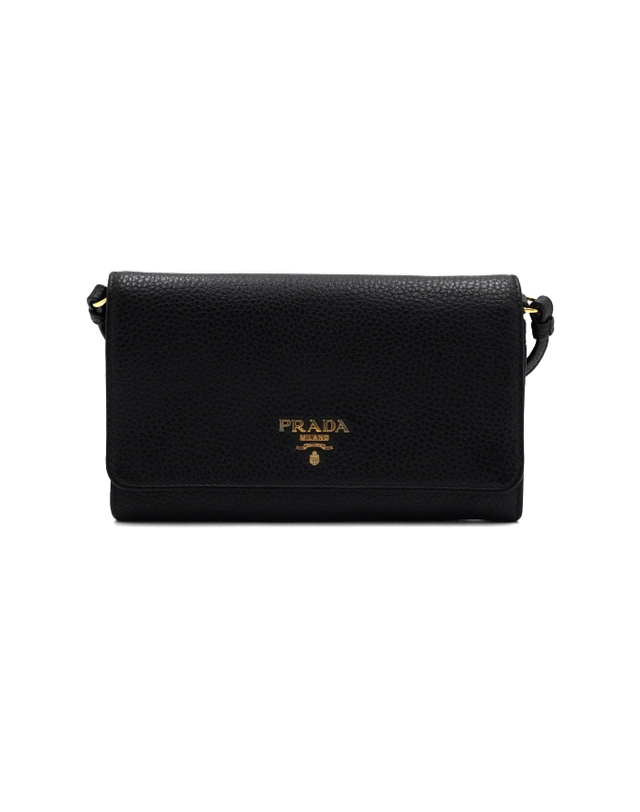 프라다 [중고명품] [중고명품] Prada(프라다) 1MT437 블랙 레더 금장로고 미니 클러치 겸 크로스백aa68588 착용컷