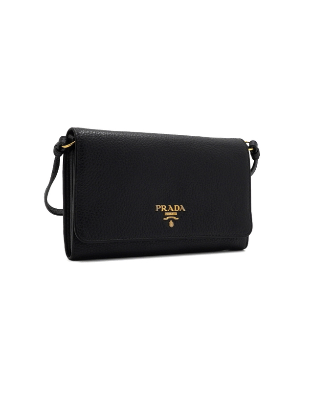 프라다 [중고명품] [중고명품] Prada(프라다) 1MT437 블랙 레더 금장로고 미니 클러치 겸 크로스백aa68588 착용컷