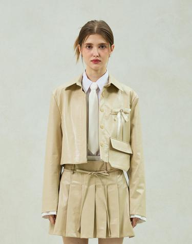MOLLY LEATHER CROP JACKET / BEIGE