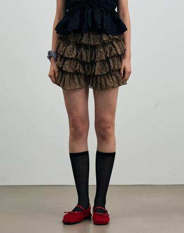 LEOPARD CANCAN MINI SKIRT PANTS / BROWN