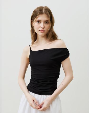 SHERRY UNBALANCE SHIRRLING TOP / BLACK