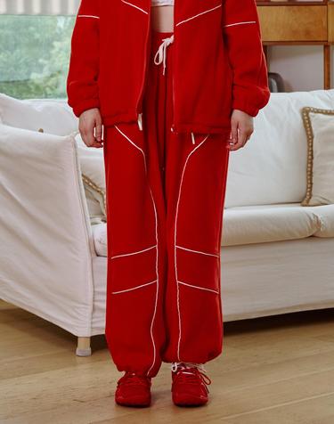 KIKI FLEECE WIDE SWEAT PANTS / RED