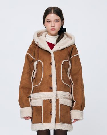 ADORABLE HOOD MUSTANG LONG COAT / CAMEL