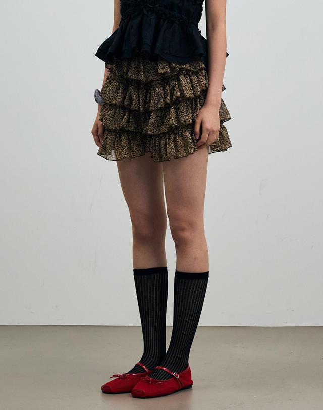 아리킴 LEOPARD CANCAN MINI SKIRT PANTS / BROWN 브라운 착용컷