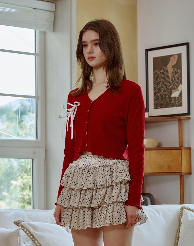 아리킴 LUCID RIBBON CARDIGAN / RED 레드 착용컷