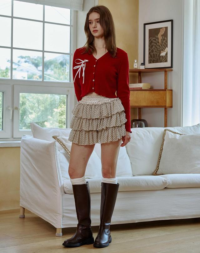 아리킴 LUCID RIBBON CARDIGAN / RED 레드 착용컷
