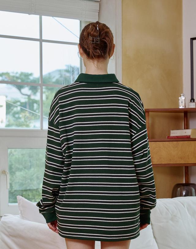 아리킴 ARETE STRIPE OVERFIT COLLAR T-SHIRT / GREEN 그린 착용컷