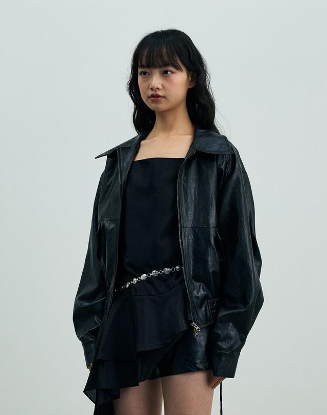 아리킴 PAMELA LEATHER BOMBER JACKET / BLACK 블랙 착용컷
