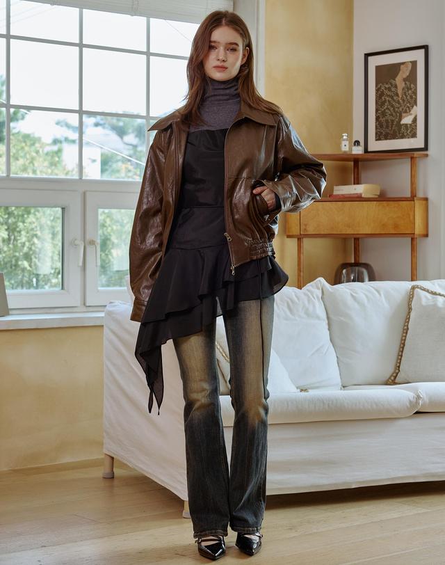 아리킴 PAMELA LEATHER BOMBER JACKET / BROWN 브라운 착용컷
