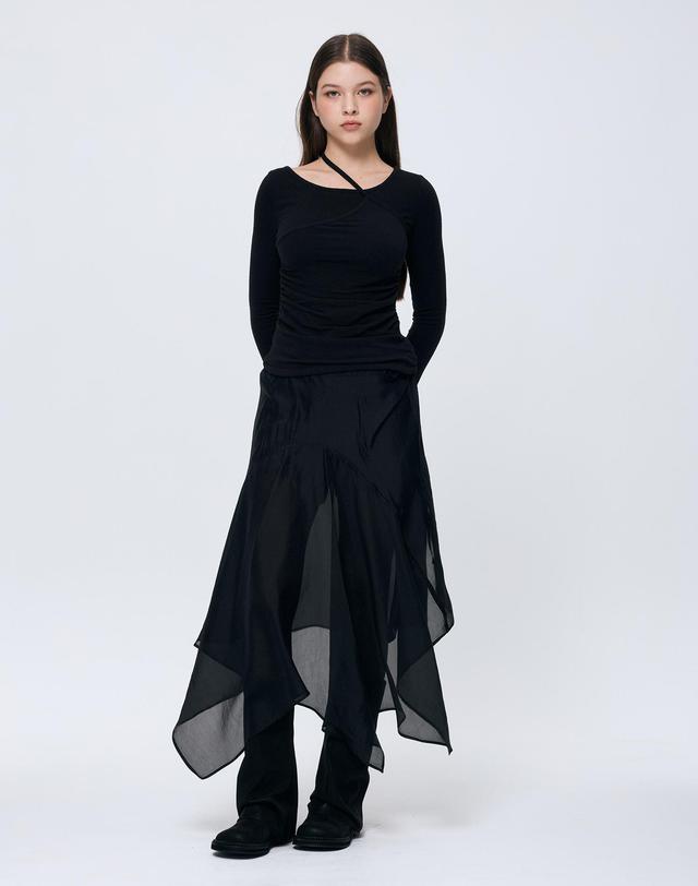 아리킴 ELAN LINE WRAP SKIRT / BLACK 블랙 착용컷