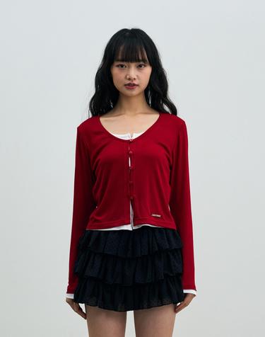 LYLA LAYERED CARDIGAN / RED-WHITE