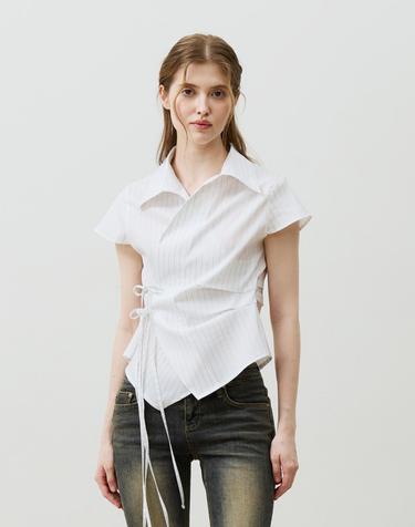 EVE STRIPE WRAP CAP SLEEVE SHIRT / WHITE
