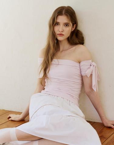 RIA ONE-SHOULDER SHIRRING TOP / PALE LAVENDER