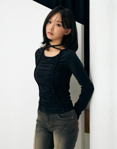 LISE SHIRRING TOP / BLACK