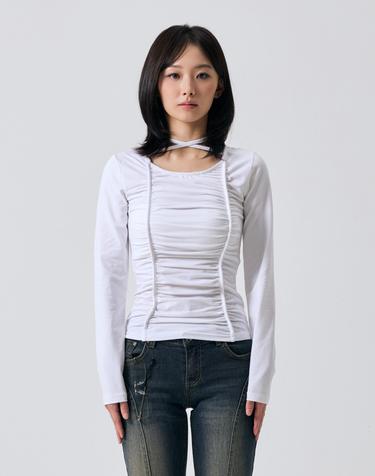 LISE SHIRRING TOP / WHITE