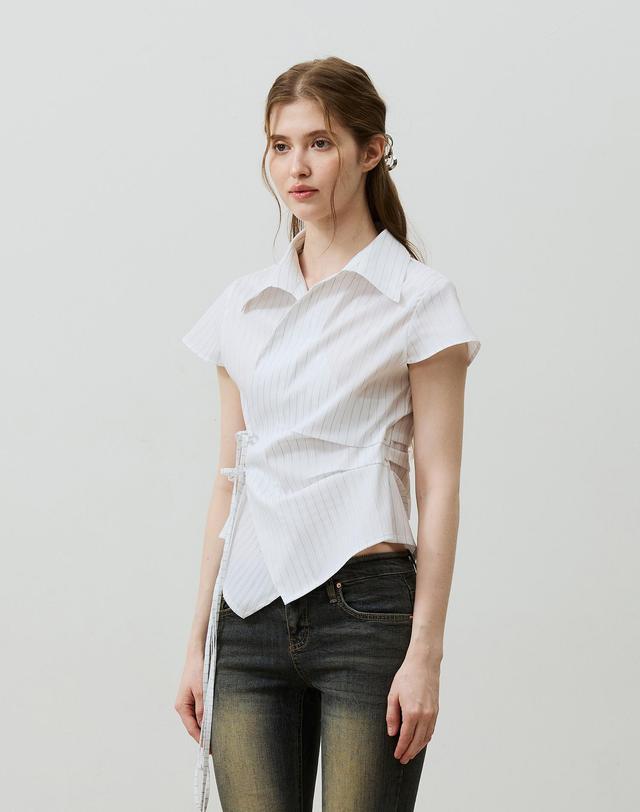 아리킴 EVE STRIPE WRAP CAP SLEEVE SHIRT / WHITE 화이트 착용컷