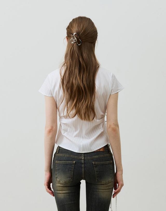 아리킴 EVE STRIPE WRAP CAP SLEEVE SHIRT / WHITE 화이트 착용컷