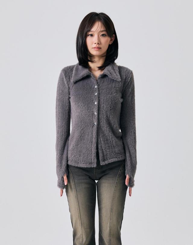아리킴 COSMO FUR CARDIGAN / CHARCOAL 그레이 착용컷