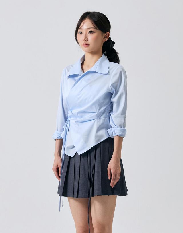 아리킴 HALO WRAP SHIRT / SKY BLUE 청록 착용컷