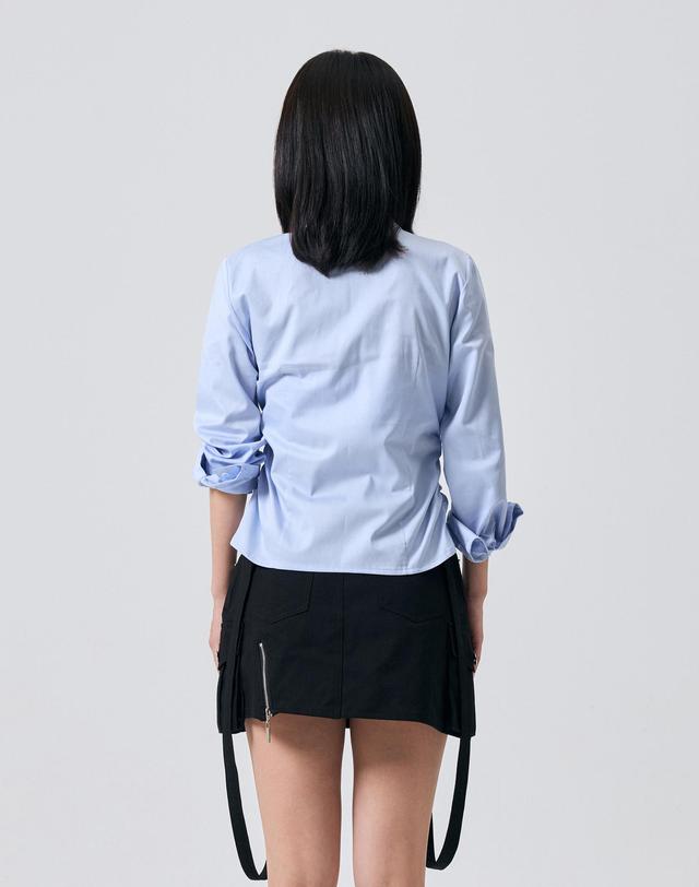 아리킴 ELISE TIE SHIRRING SHIRT / SKY BLUE 청록 착용컷
