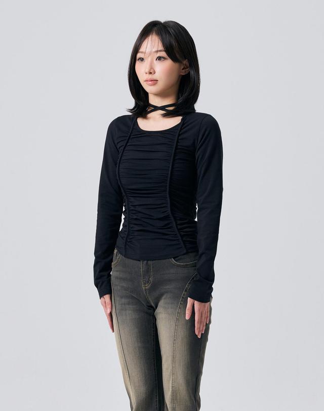 아리킴 LISE SHIRRING TOP / BLACK 블랙 착용컷