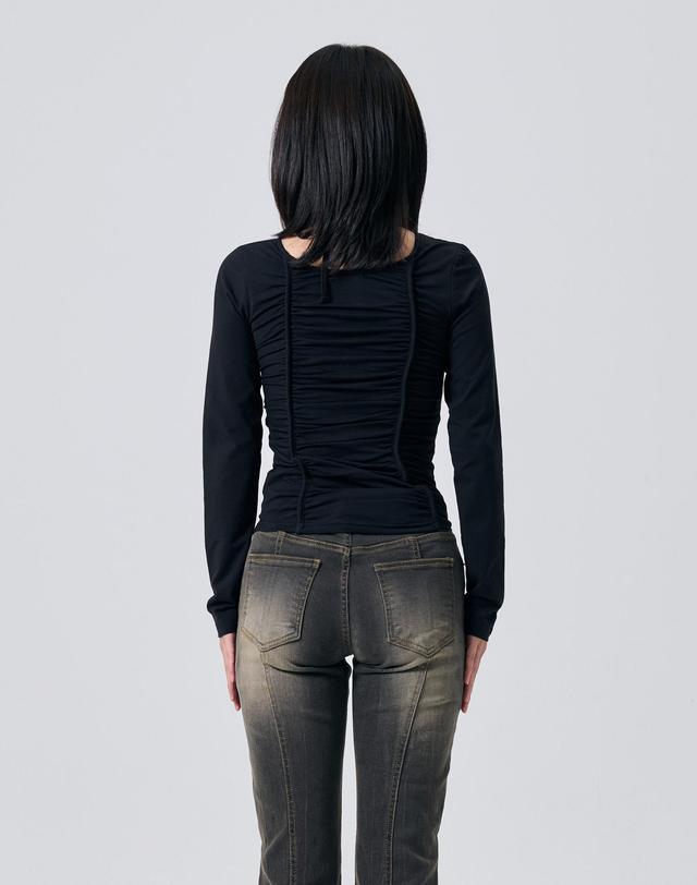 아리킴 LISE SHIRRING TOP / BLACK 블랙 착용컷