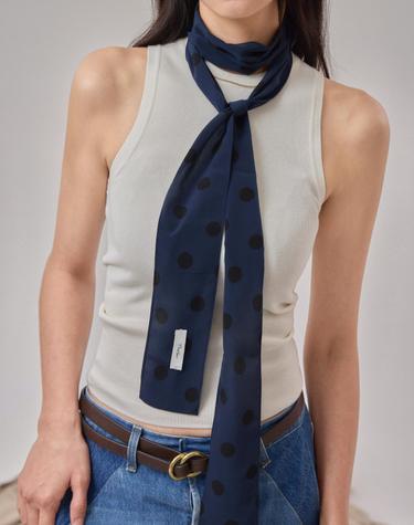네이비 도트 롱 스카프 Navy Airy Dot Long