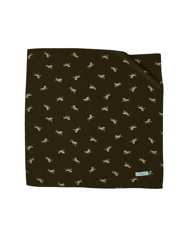 쓰로우 말 패턴 올리브 쁘띠 스카프 Olive Horse 50 카키 착용컷