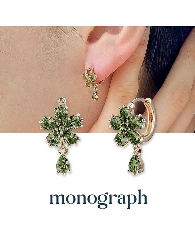 모노그래프 칼리아 귀걸이 MGNL0397 14K Gold Plated (로즈골드+그린 큐빅) 착용컷