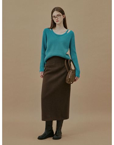 [TWEE] 유타 립포켓 모직 롱 스커트
