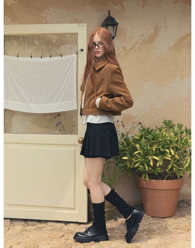 트위 잇토 크롭 스웨이드 자켓 착용컷