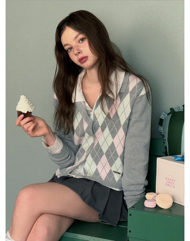 [TWEE] 로민 아가일 카라 긴팔 가디건