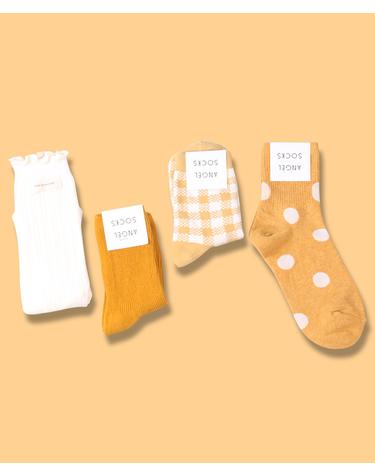 SET003_바나나우유 lace 레이스 체크 도트 노랑 yellow socks 양말 선물 패션양말