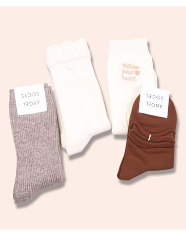SET005-엔젤초코 여자 패션 울 반짝이 진주 자수 래터링 브라운 양말 선물 답례품