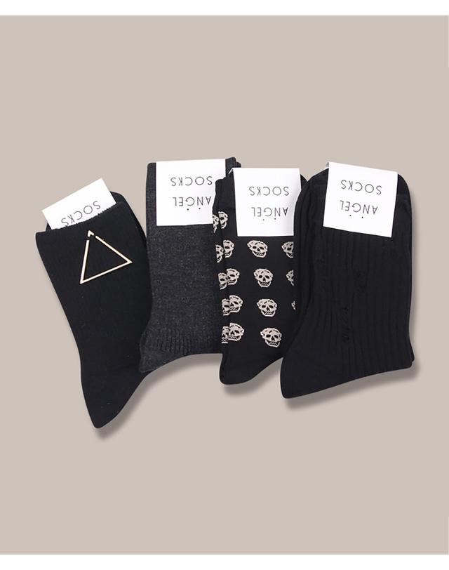 엔젤삭스 SET005-블랙무드 검정 패션 브랜드 선물 데일리 양말 socks 착용컷