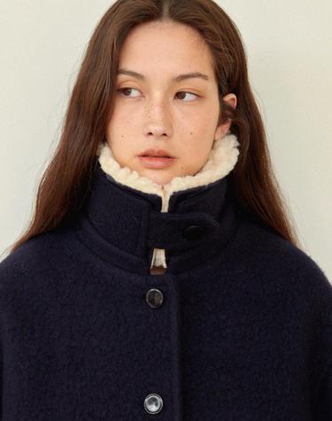 Neck fleece wool half coat