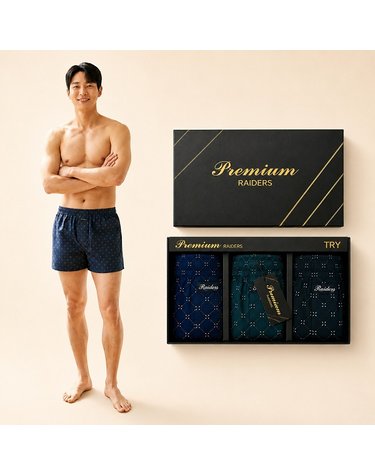 [보리보리]  남성팬티 면100 트렁크 3매세트 80수 주자직 프리미엄 레이더스박서X-2유색D