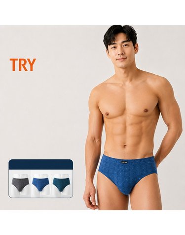 [보리보리]  트라이 남성 맥시 퍼스트라인 순면100 브리프 3매세트 남자속옷 삼각팬티 면팬티 유색C