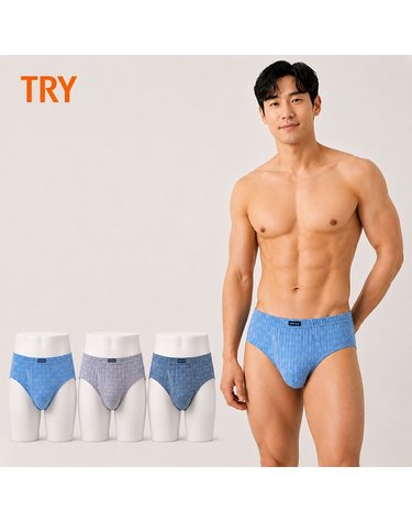 [보리보리]  트라이 남성 삼각팬티 순면100 브리프 남자속옷 맥시 3매세트 유색R