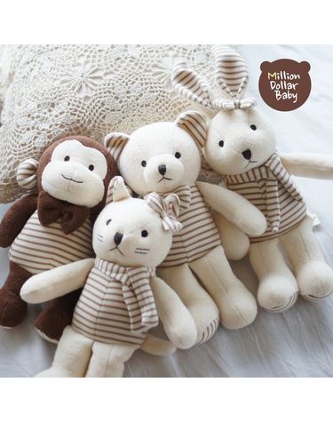 [보리보리] 오가닉 애착 동물인형 M - 2종세트 원숭이,곰,고양이,토끼
