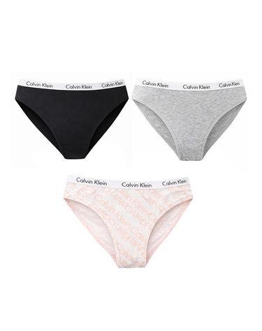 [보리보리] CK  캐러셀 코튼 스트레치 3팩 비키니 여성 팬티 블랙/그레이/피치레터링 QP1258O-035