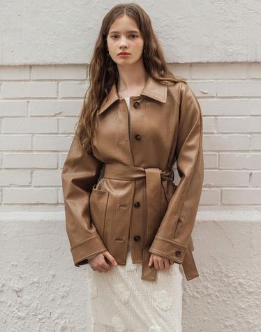 Daze belted leather Brown jacket