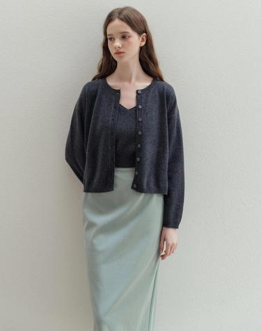 Wool Scallop Knit Grey cardigan set