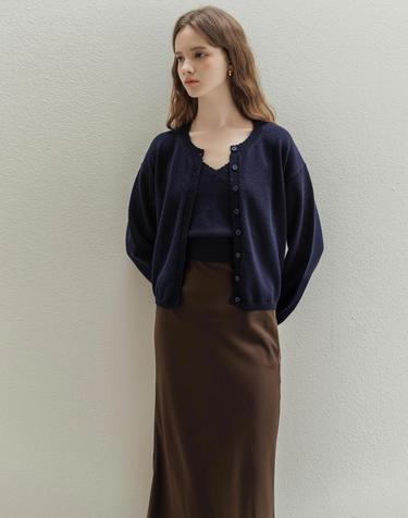 Wool Scallop Knit Navy cardigan set