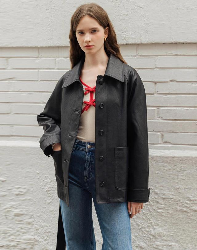 로트르드민 Daze belted leather Black jacket 착용컷