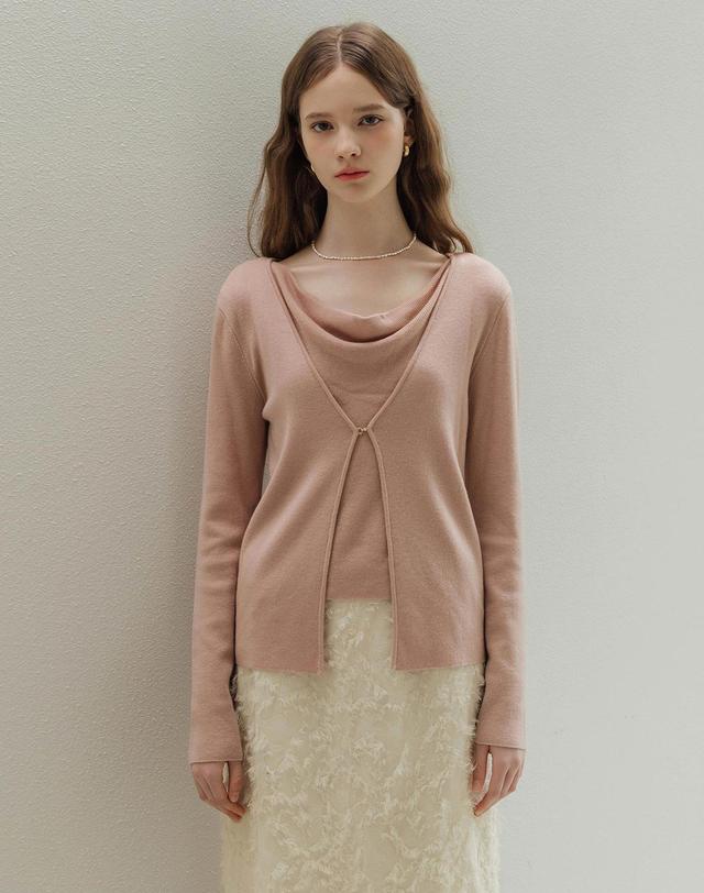 로트르드민 Cowl buckle Pink knit 착용컷