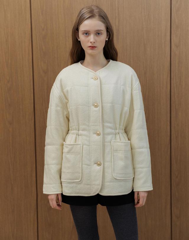 로트르드민 Lautre tweed padded jacket 아이보리 착용컷